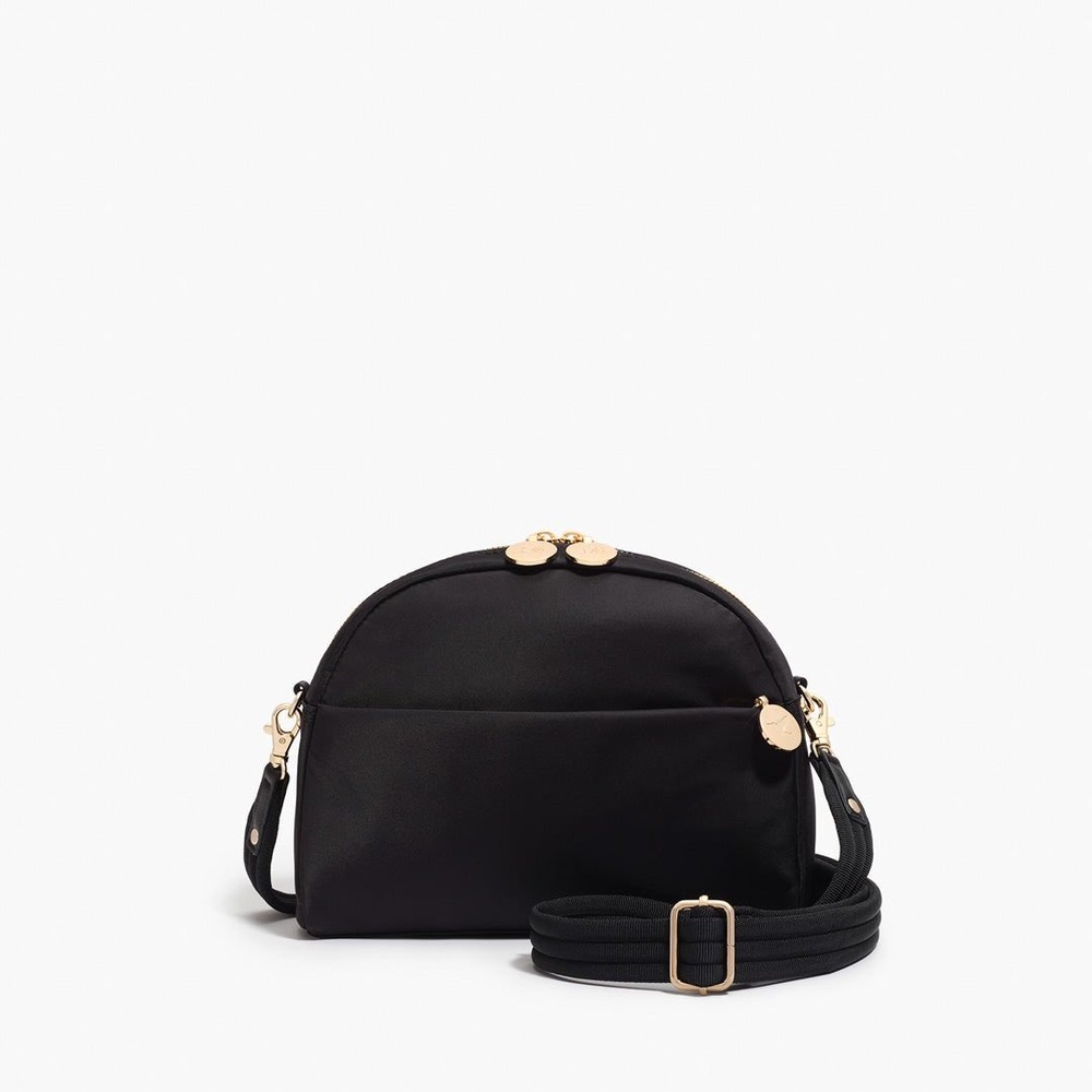 Lo & Sons Nouvelle Crossbody Bag Black Gold Hardware Lavender Interior